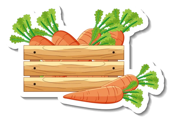 Plantilla Adhesiva Con Zanahorias Caja Madera Ilustración — Vector de stock