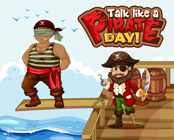 Tala Som Pirate Day Teckensnitt Banner Med Pirate Tecknad Figur — Stock vektor