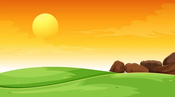 Paisagem Prado Branco Cena Pôr Sol Ilustração Tempo — Vetor de Stock