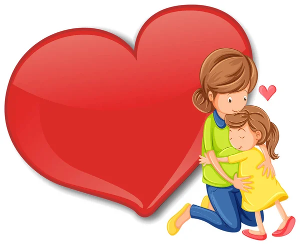 Empty Big Heart Banner Mom Hugging Her Daughter Illustration — Stock Vector