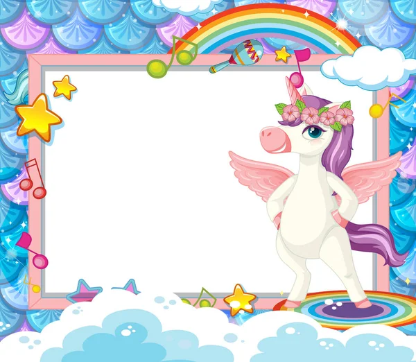 Blank Banner Mit Niedlichen Einhorn Cartoon Figur Illustration — Stockvektor