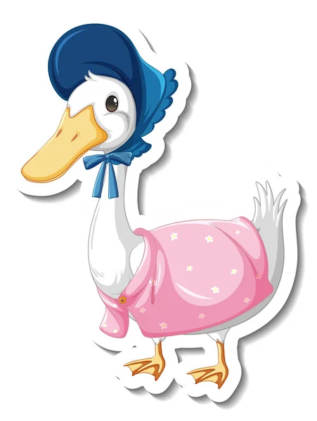 Sticker Template Duck Wearing Maid Costume Isolated Illustration — Stock Vector