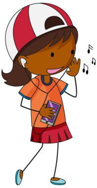 Sevimli kız çizgi film karakteri karalama stili izole edilmiş.