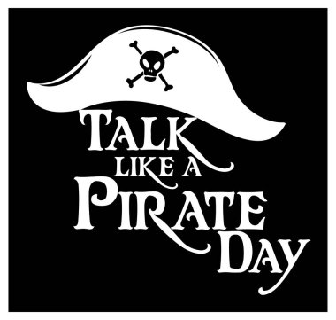 Beyaz arkaplanda korsan şapkası olan Korsan Günü logosu gibi konuş