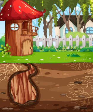 Bahçe sahnesinin zemin yüzeyine sahip yeraltı hayvan deliği.