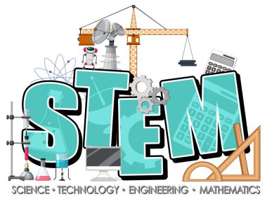 Beyaz arkaplan illüstrasyonunda STEM eğitim logosu afişi