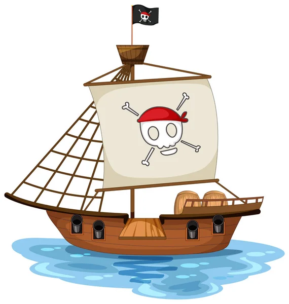 Een Piratenschip Met Jolly Roger Flag Geïsoleerde Illustratie — Stockvector