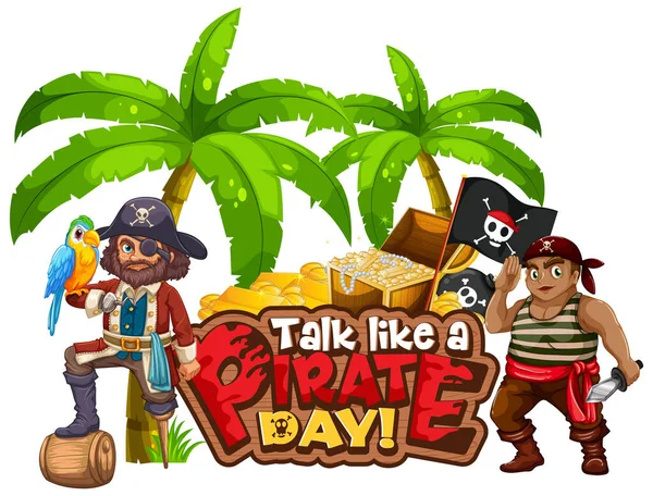 Talk Pirate Day Font Banner Pirate Cartoon Character Illustration — Stock Vector