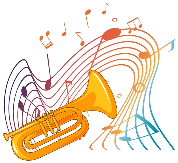 Trumpet Musikinstrument Med Melodi Symboler Illustration — Stock vektor