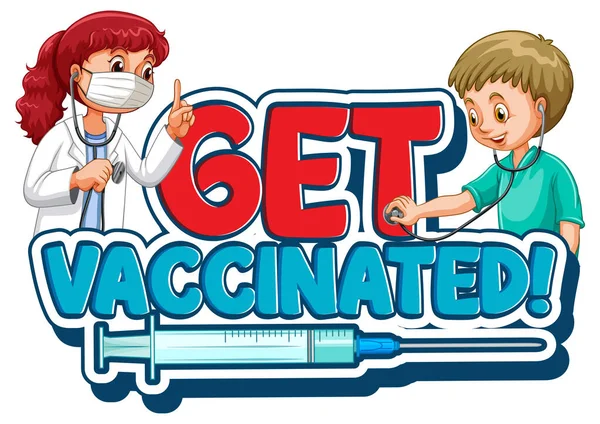 Faites Vacciner Logo Police Dans Style Dessin Animé Avec Deux — Image vectorielle