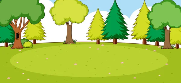 Paisaje Del Parque Vacío Con Muchos Árboles Ilustración Del Prado — Vector de stock