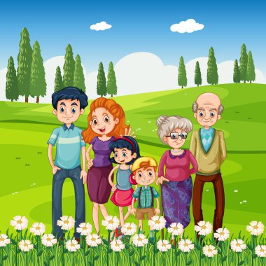 Mutlu aile resimli açık hava sahnesi