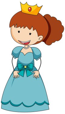 Küçük bir prensesin basit çizgi film karakteri izole edilmiş.