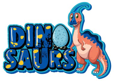 Şirin parasaurolophus dinozor çizgi film karakteri Dinozor çizimi için yazı tipi tasarımı