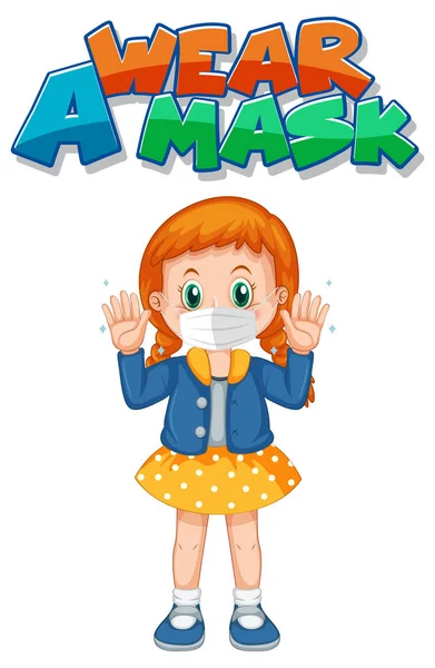 Wear Mask Font Design Girl Wearing Medical Mask White Background — Stock Vector