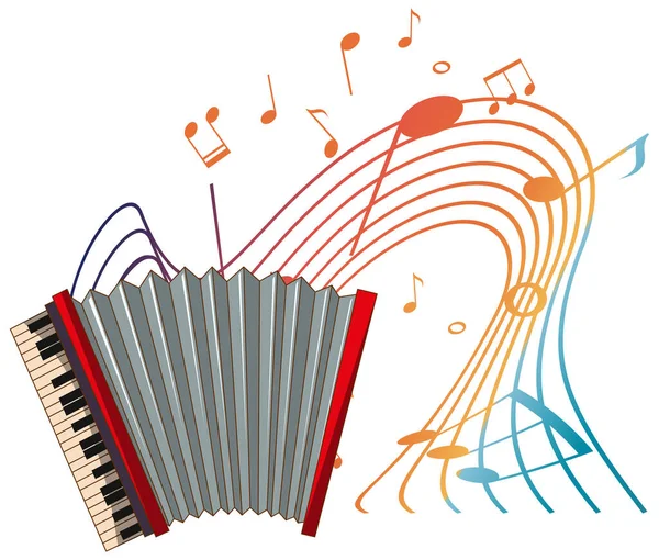 Instrumenty Muzyczne Akordeon Symbolami Melodii Pojedyncze Ilustracja — Wektor stockowy