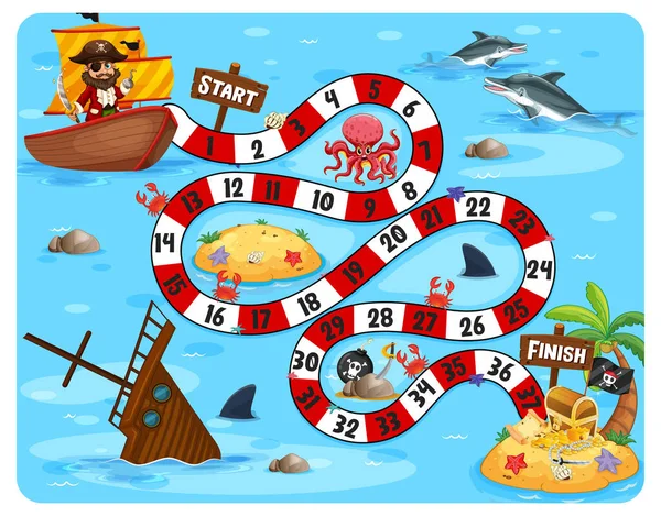 Path Board Game Pirate Theme Illustration — Stock Vector