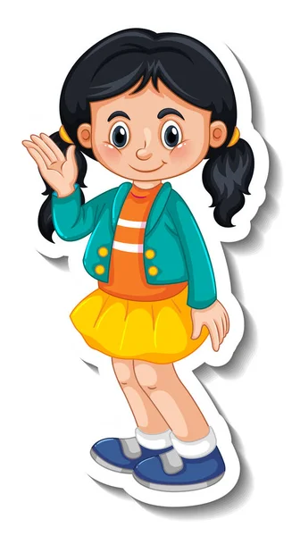 Sticker Template Girl Standing Posing Cartoon Character Isolated Illustration — Stock Vector