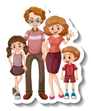 Küçük aile üyeleri çizgi film karakteri çizimleri içeren bir etiket şablonu