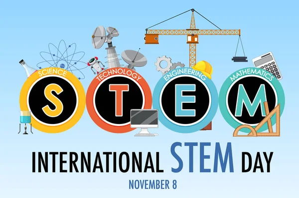 Διεθνής Ημέρα Stem Στις Νοεμβρίου Λογότυπο Εικονογράφηση Banner — Διανυσματικό Αρχείο