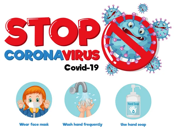 Stop Coronavirus Betűtípus Tervezés Covid Prevenció Fehér Háttér Illusztráció — Stock Vector