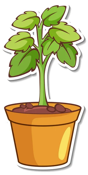 Sticker Design Met Plant Een Pot Geïsoleerde Illustratie — Stockvector