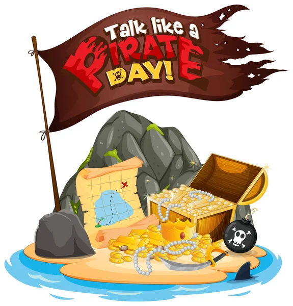 Fonte Drapeau Avec Talk Pirate Day Sur Illustration Treasure Island — Image vectorielle