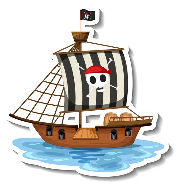 Una Plantilla Pegatina Con Ilustración Aislada Barco Pirata — Vector de stock