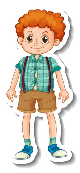Sticker Template Boy Cartoon Character Isolated Illustration — Stock Vector