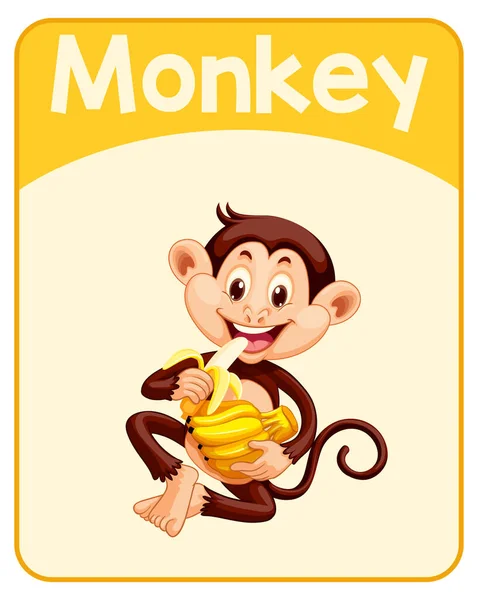 Educational English Word Card Monkey Illustration — Stock Vector