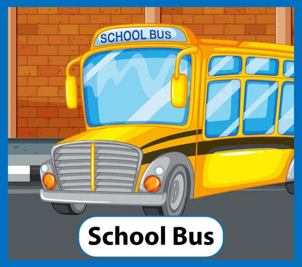 Educational English Word Card School Bus Illustration — Stock Vector