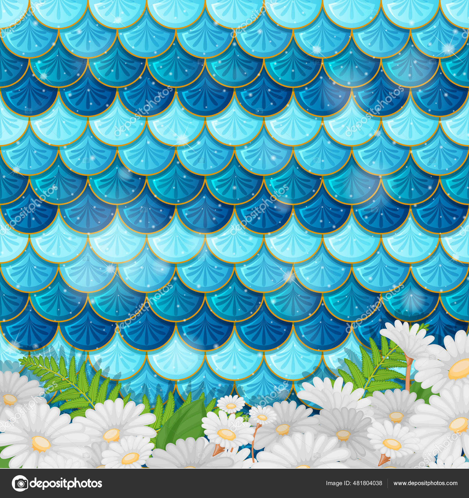 多くの花のイラストとファンタジー人魚のスケールパターン ストックベクター C Interactimages 多くの花のイラストとファンタジー人魚のスケールパターン ストックベクター C Interactimages