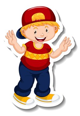 İzole edilmiş bir erkek çizgi film karakteri ile çıkartma şablonu