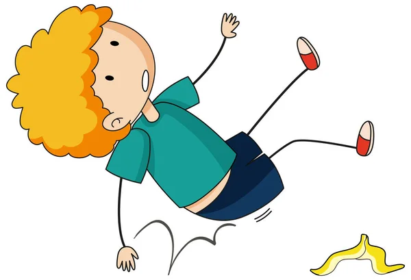 Doodle Cartoon Character Boy Falling Illustration — Stock Vector