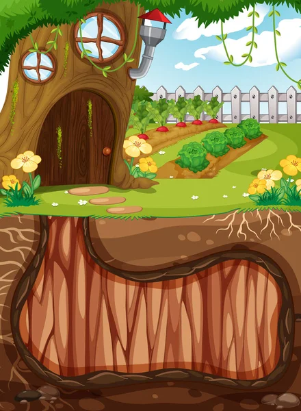 Bahçe sahnesinin zemin yüzeyine sahip yeraltı hayvan deliği.