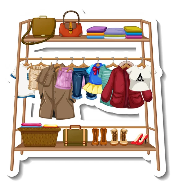 Sticker Template Clothes Racks Many Clothes Hangers White Background Illustration — Stock Vector