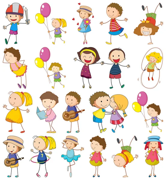 Farklı karalama çocuk çizgi film karakterleri izole edilmiş.