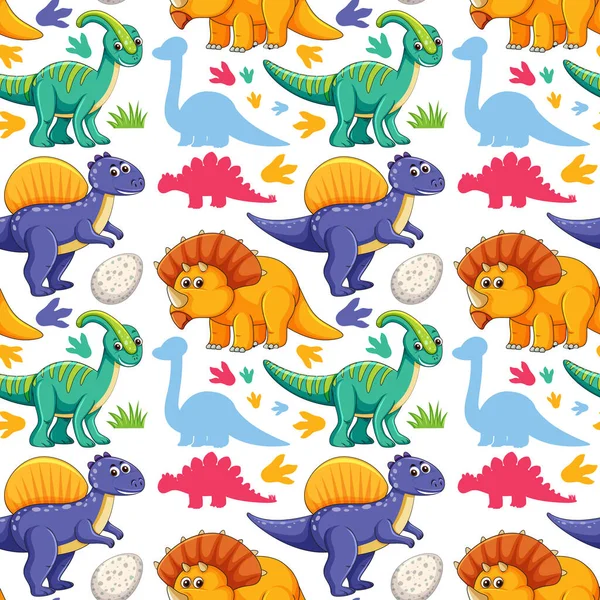 Patrón Sin Costuras Con Dinosaurios Lindos Sobre Fondo Blanco Ilustración — Archivo Imágenes Vectoriales