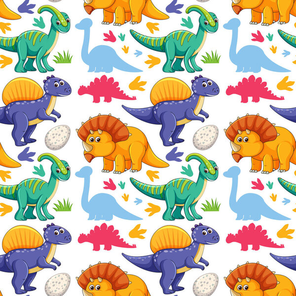 Seamless pattern with cute dinosaurs on white background illustration