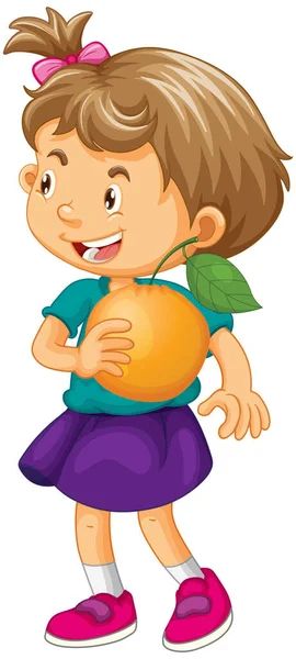 Menina Feliz Personagem Desenho Animado Segurando Uma Ilustração Laranja — Vetor de Stock