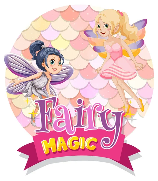 Fairy Postać Bajki Magic Czcionek Typografia Pastelowych Skalach Izolowane Ilustracja — Wektor stockowy