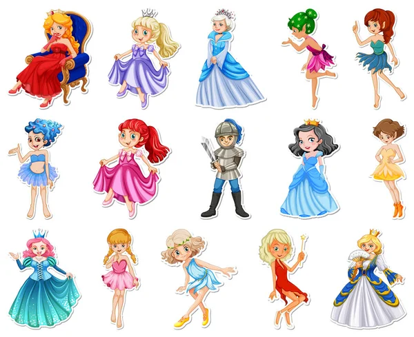Sticker Set Different Fairytale Cartoon Characters Illustration — Stock Vector