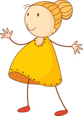 Sevimli kız çizgi film karakteri karalama stili izole edilmiş.