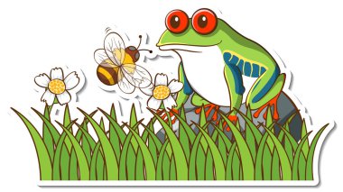 Çimen tarlasında egzotik kurbağa çizimi