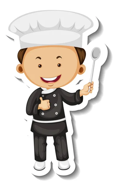 带有厨师男孩卡通人物的贴纸模板 — 图库矢量图片