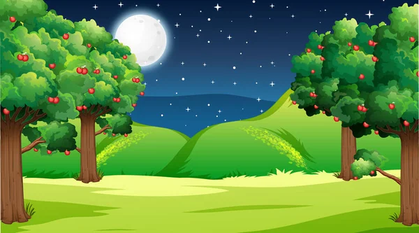 Leere Naturpark Landschaft Bei Nacht Szene Illustration — Stockvektor