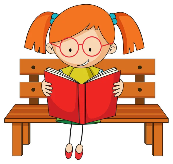 Nettes Mädchen Liest Buch Doodle Cartoon Figur Illustration — Stockvektor