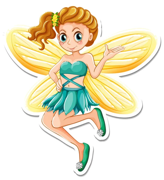 Beautiful Fairy Cartoon Character Sticker Illustration — Stock Vector