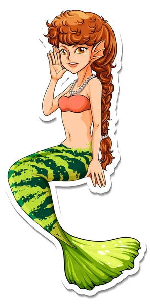 Beautiful Mermaid Cartoon Character Sticker Illustration — Stock Vector