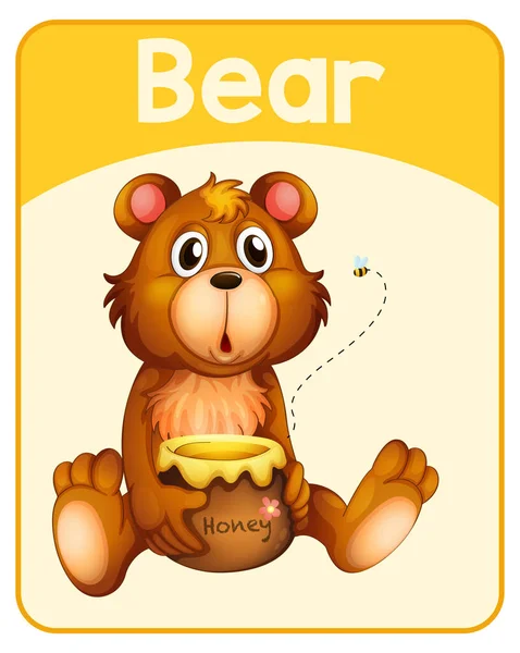 Educational English Word Card Bear Illustration — Stock Vector